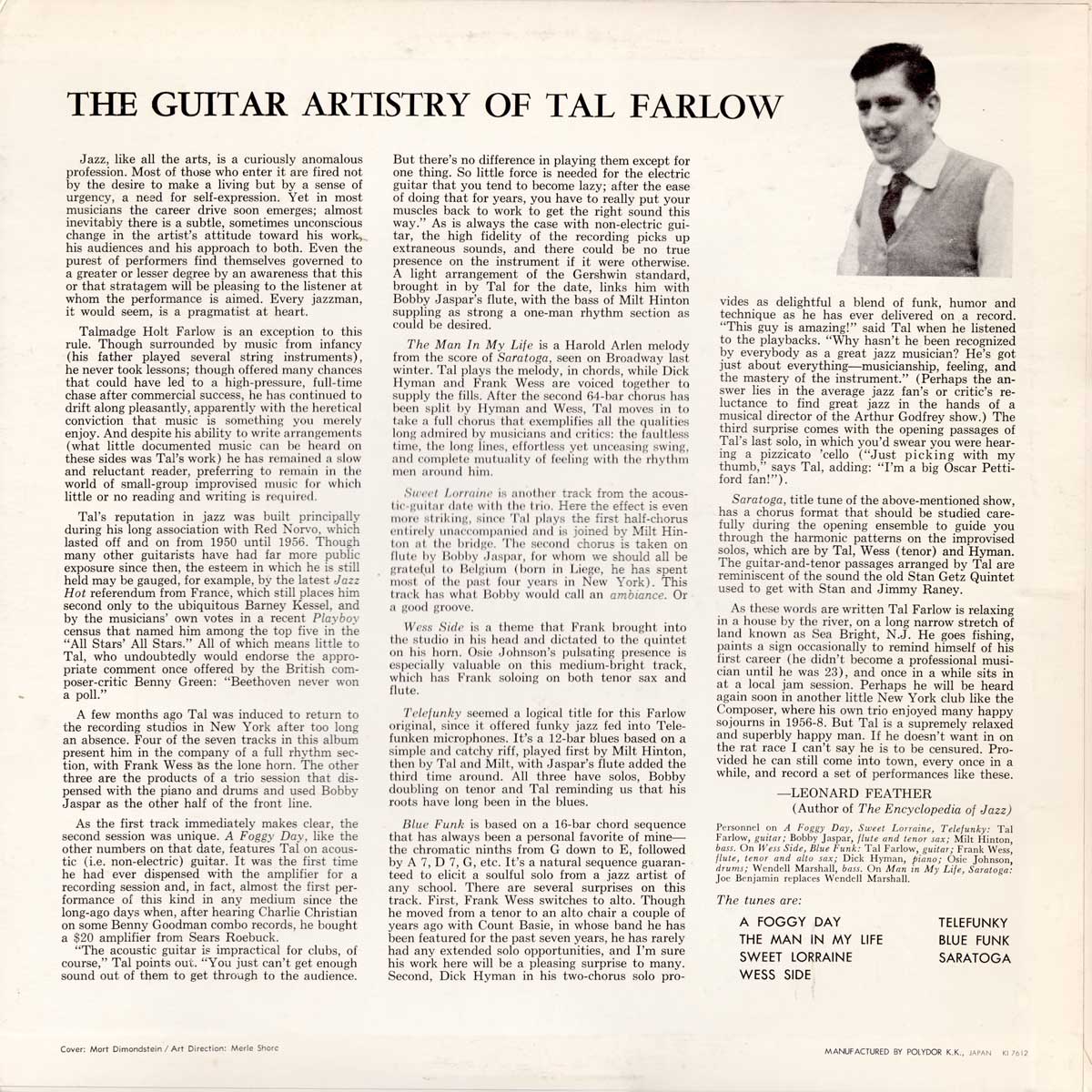 Tal Farlow - The Guitar Artistry Of Tal Farlow - Back Cover